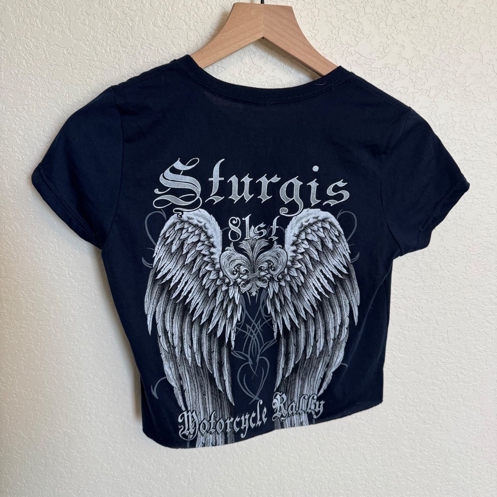 Y2K Biker Core Gildan Sturgis Motorcycle Rally Baby Tee Small Black